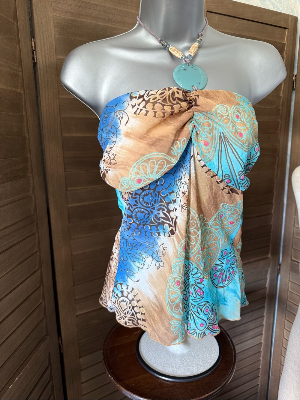 Vintage rampage, clothing, Boho halter handkerchief, turquoise medallion large